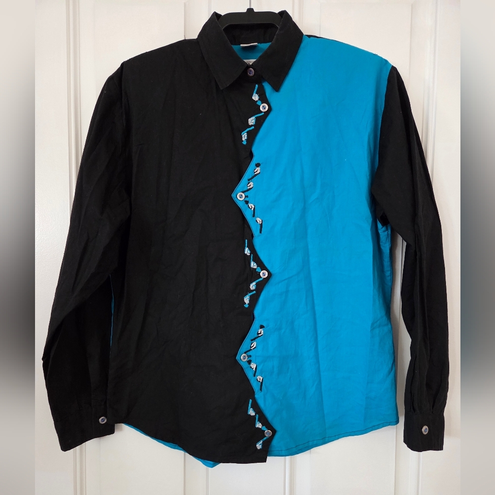 I ❤️ Cowboys Outwest Vintage Western Button Up Two Tone Shirt Women's Small